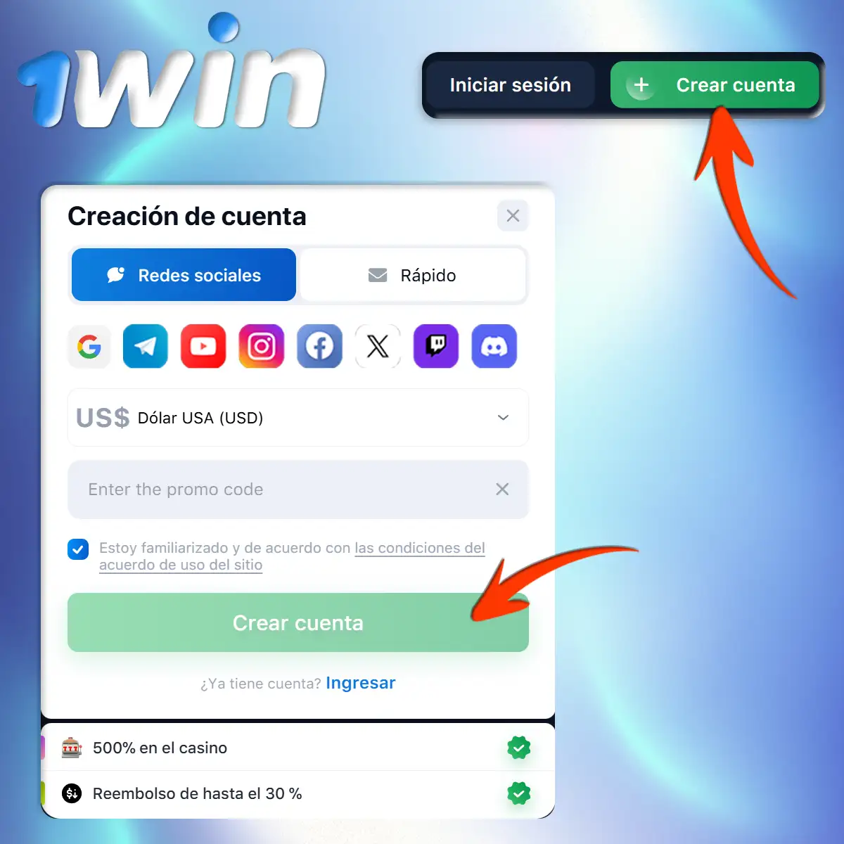 Cómo inscribirse en 1win Ecuador